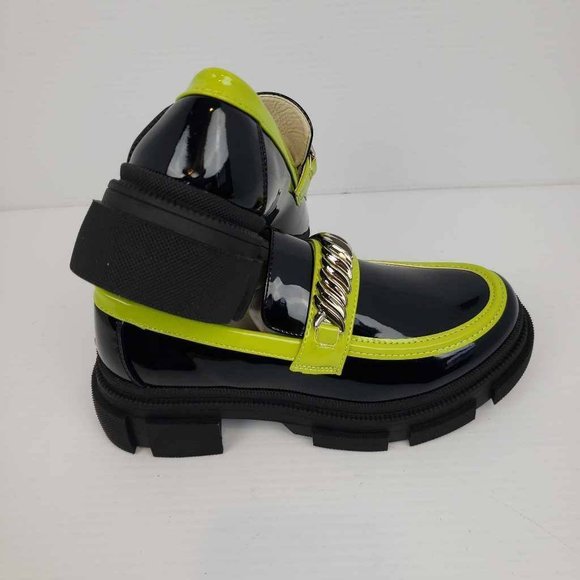Womens Zaynsia Platform Loafers Shoes Black Patent Leather Neon Yellow 6M New - Picture 3 of 14